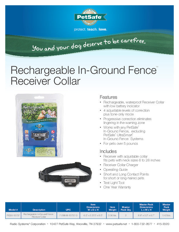 PIG00-13737 PetSafe® Rechargeable In-Ground Fence™ Receiver Collar Sales Sheet