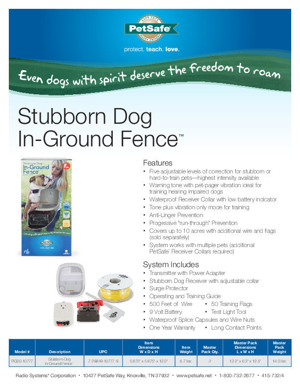 PIG00-10777 PetSafe® Stubborn Dog In-Ground Fence™ Sales Sheet