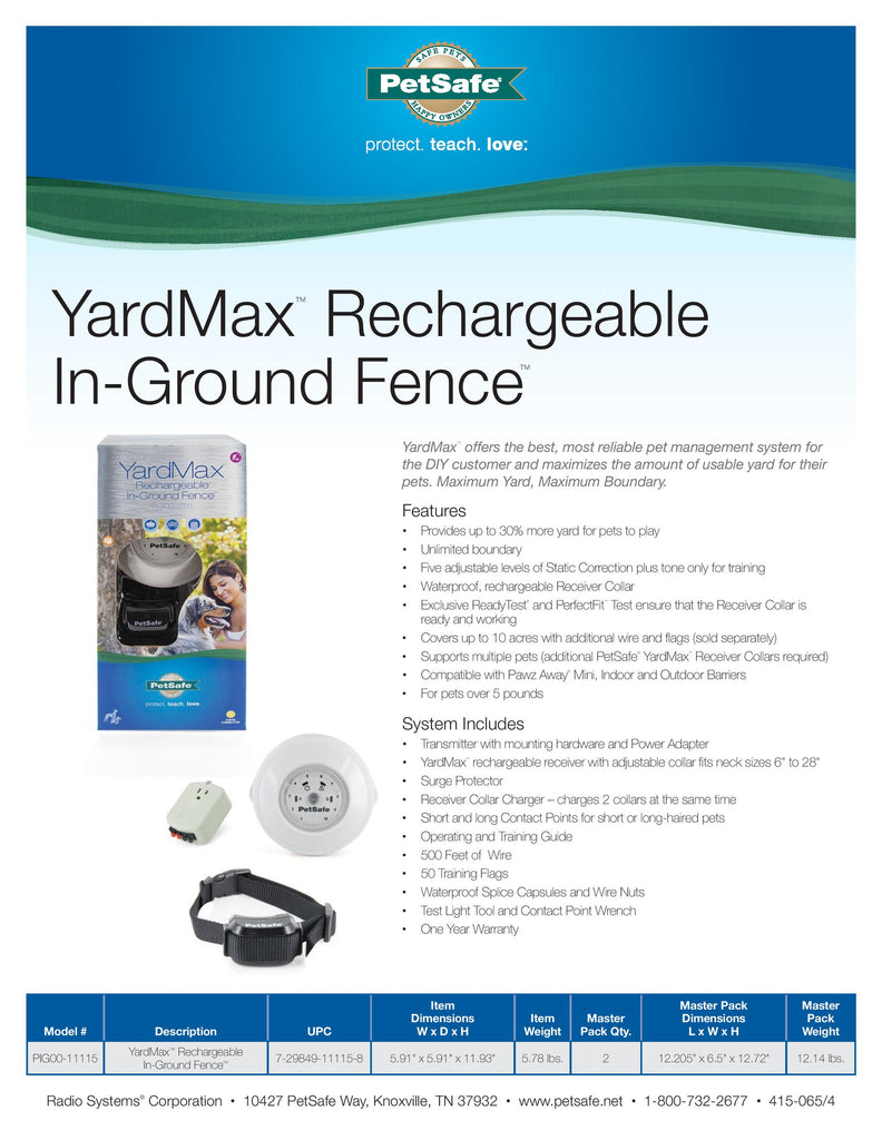 PIG00-11115 PetSafe® YardMax® Rechargeable In-Ground Fence™ Sales Sheet