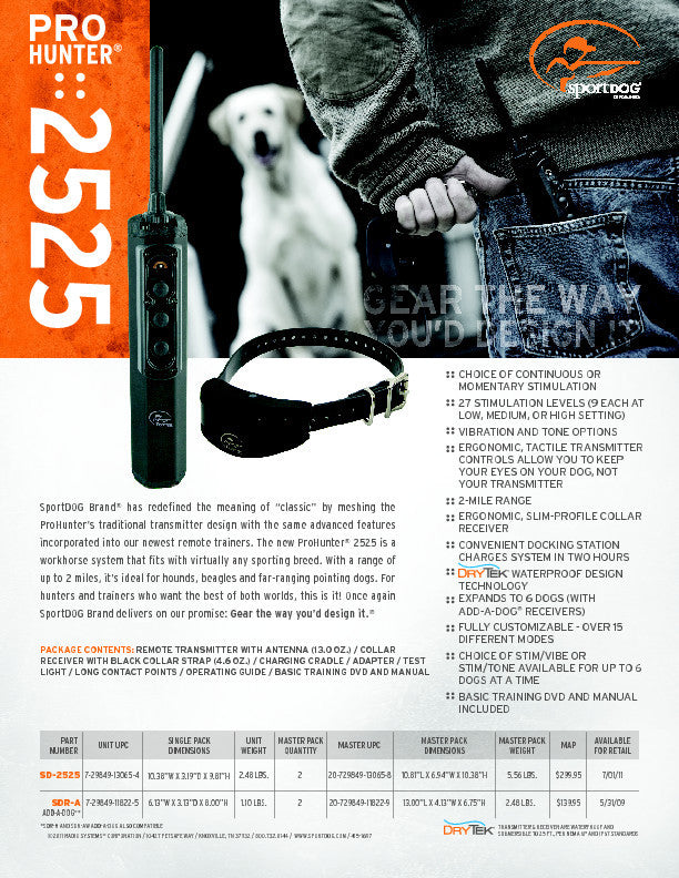 SD-2525 ProHunter® 2525 Sales Sheet